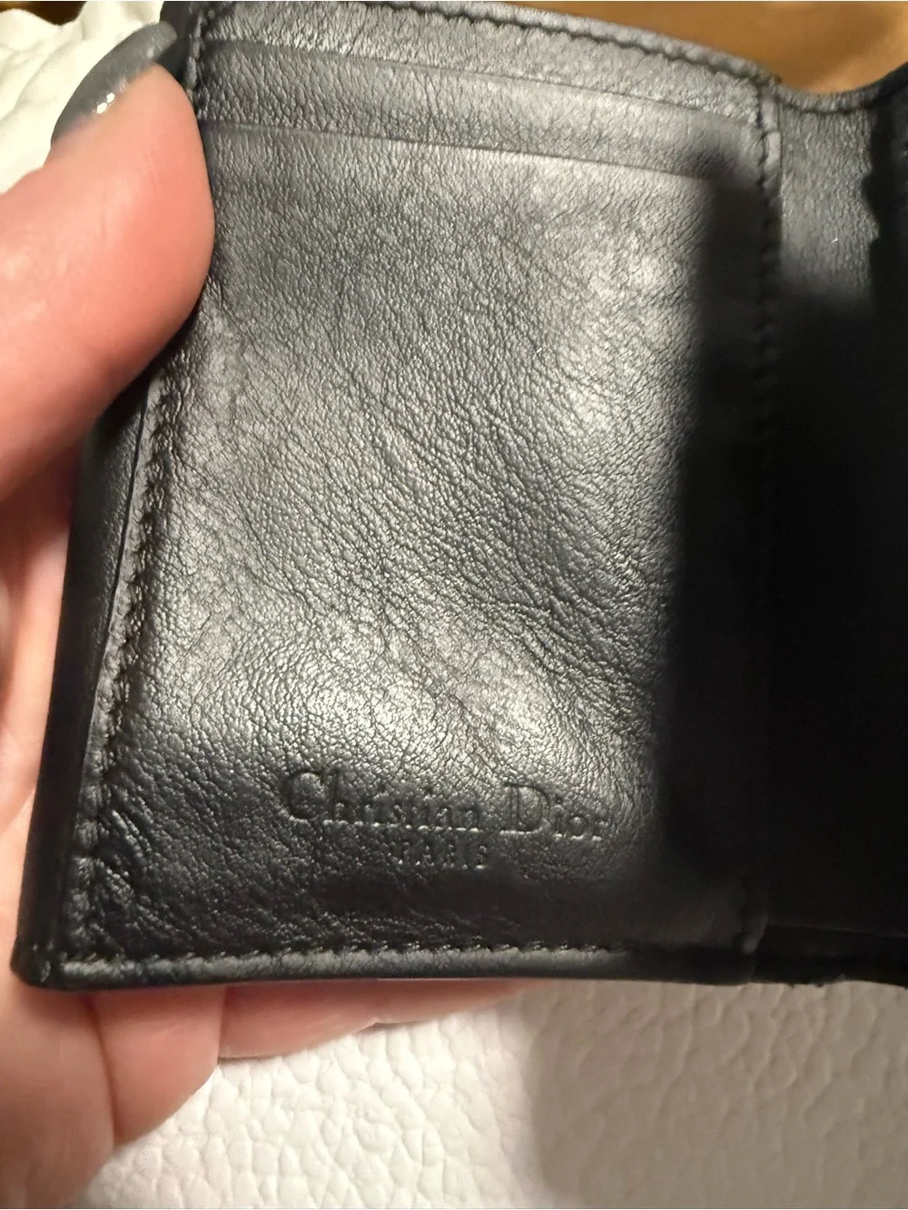 Dior Black Patent Quilted Trifold Wallet Gold tone Dior Charms! In Dustbag & COA
